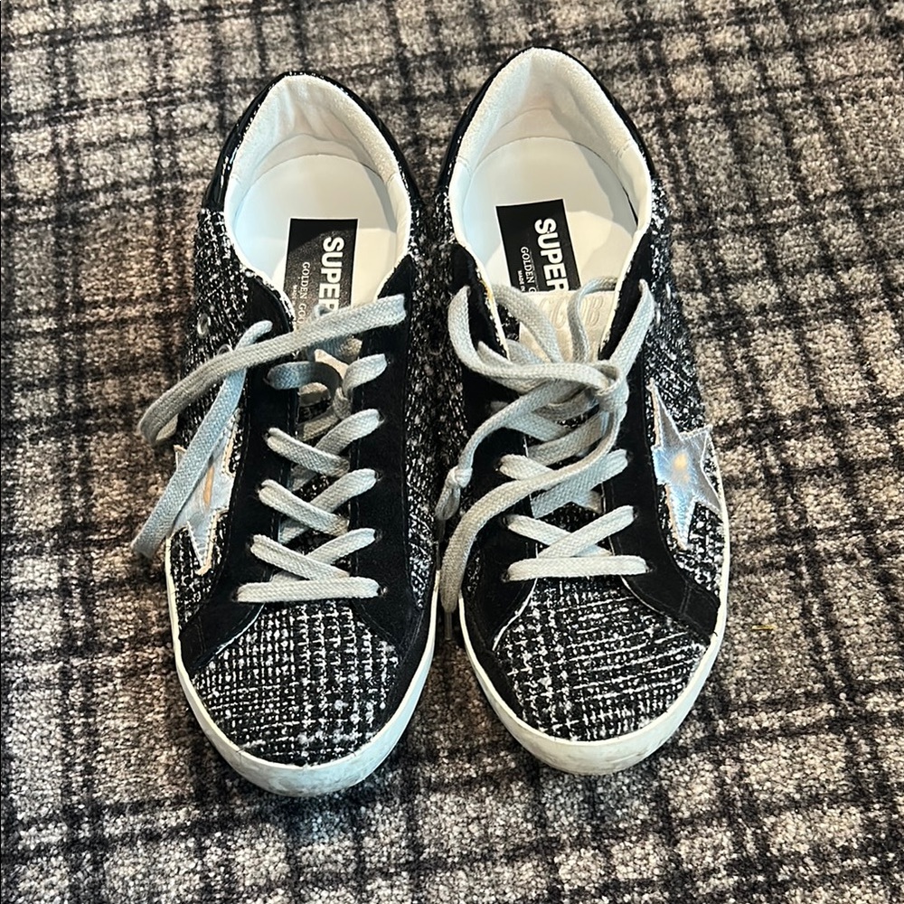 Golden Goose Black and White Tweed Sneakers